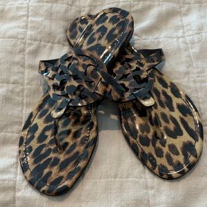 Tory Burch Leopard Patent Thong Sandals - Brown/Black